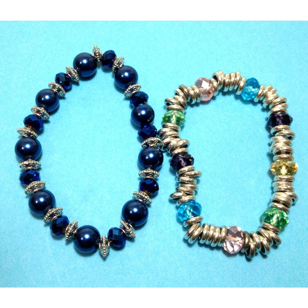 2 Fancy Beaded Stretch Bracelet Womens Multicolored Unbranded